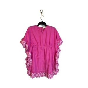 MINI BODEN Girls Kaftan Dress 11 12 Tickled Pink Embroidered Eyelet Cover Up